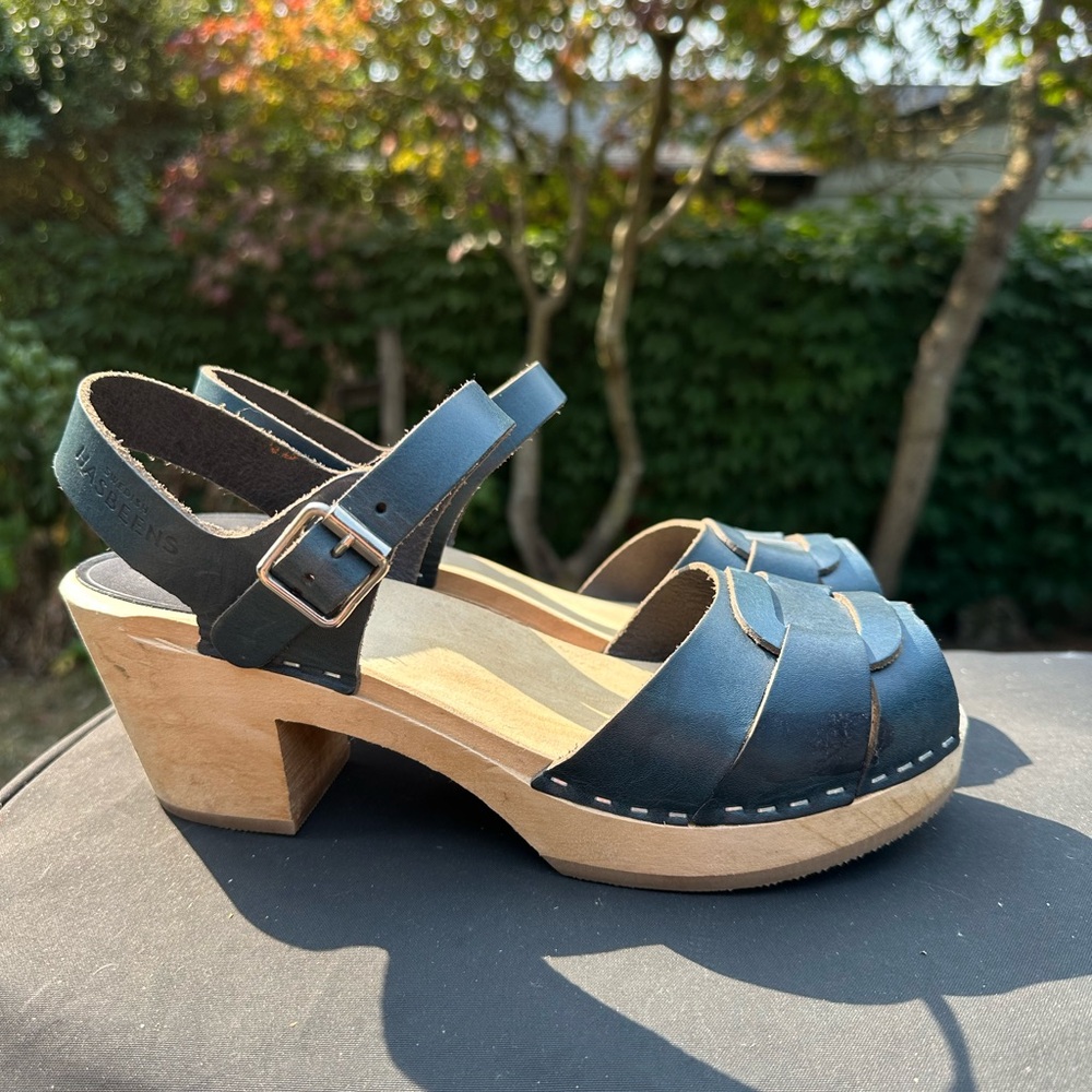 Swedish Hasbeens Denim Blue Leather Sandals